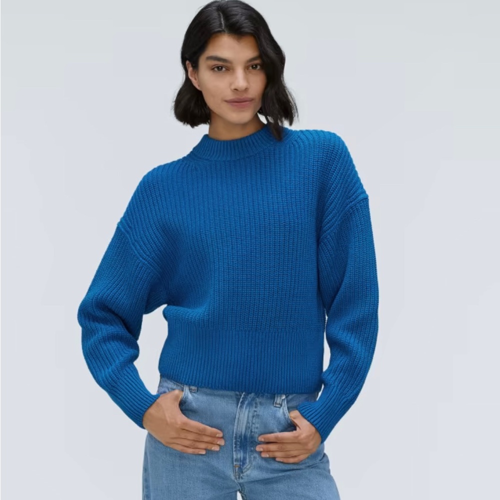 Everlane The Texture Cotton Crew Knit Sweater in Lapis Blue XXS